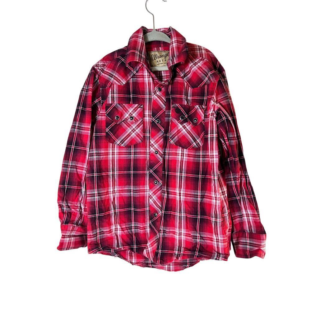 WRANGLER RETRO Boy’s Western Plaid Snap Long Sleeve Shirt / Size: M 7-8